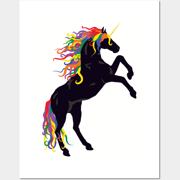 Rainbow Maned Black Unicorn Wall Art by PeregrinusCreative